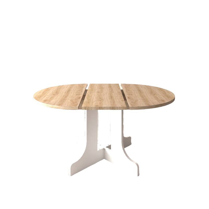 43-59" Expandable Round Dining Table with X-Base, Oak Veneer, Seats 6