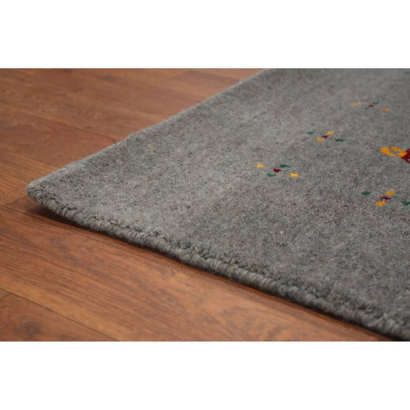 Hand Knotted Oriental 100% Wool Carpet Tribal Solid Greys & Charcoal Gabbeh Area Rug - 12' 4'' X 9' 0''