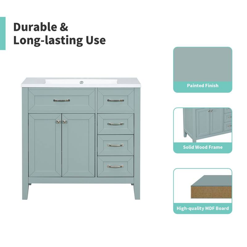 36" Bathroom Wood Vanity Cabinet with Rectangular Ceramic Sink, Drawer
