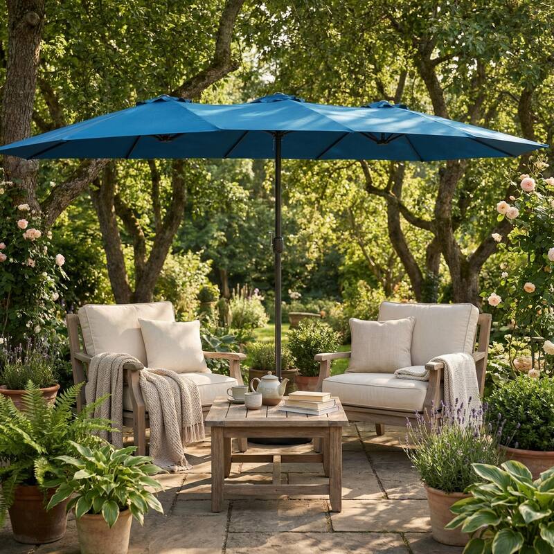 HOMYLIN 14.8 Ft Double-Sided Patio Umbrella with Crank