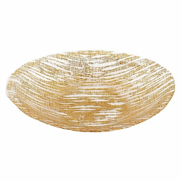 9 Hand Crafted Glass Oval Gold Salad Or Centerpiece Bowl 9 Hand Crafted Glass Oval Gold Salad Or Centerpiece Bowl