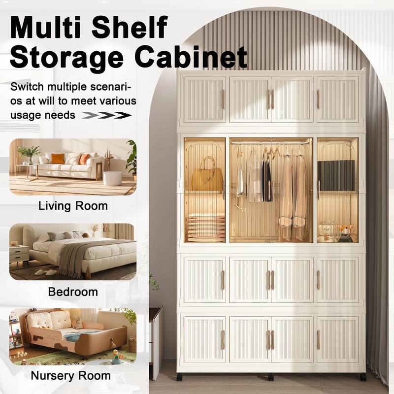 Portable Wardrobe Closet Storage Organizer for Clothes,Clothes Dresser,17 Magnetic Doors-17 Cubes & 1 Hanging Rod,6 pcs hangers
