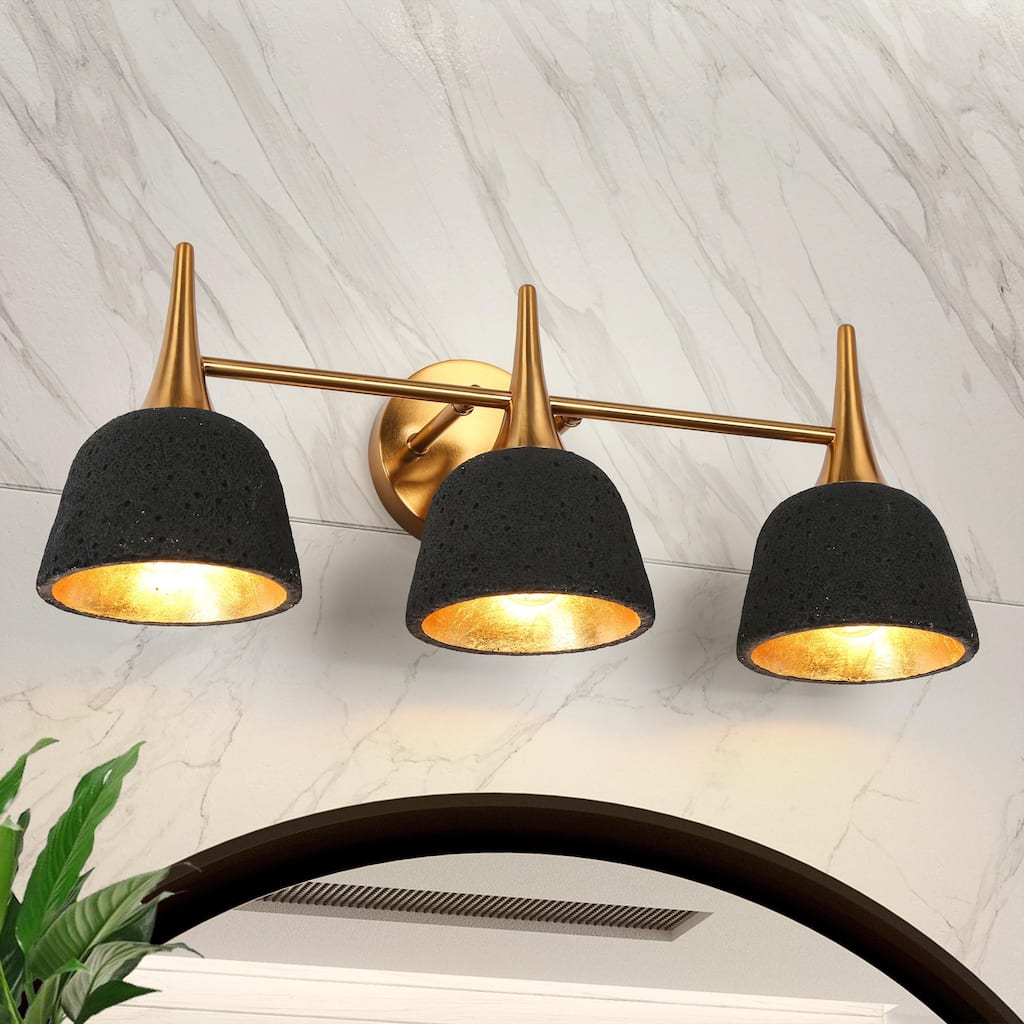 Ampla Modern Farmhouse 3-light Bathroom Vanity Light Black Gold Sonce with Resin Shade