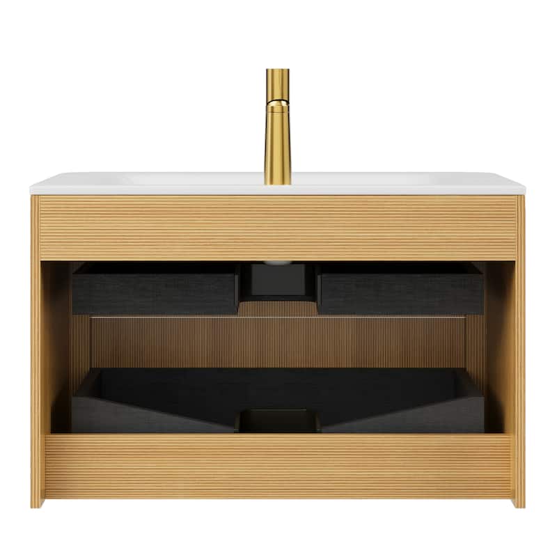 30"/36" Wall-Mounted Bathroom Vanity with Sink, Floating Vanity Base with Sintered Stone Hot-bent Integrated Basin