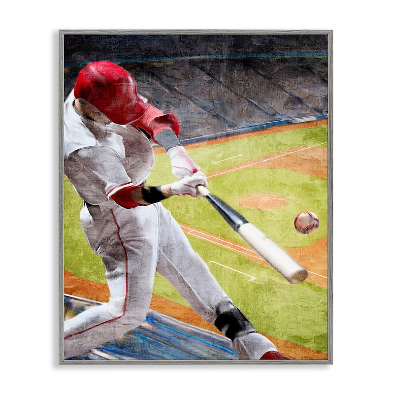 Stupell Athlete Hitting Baseball Framed Giclee Art Design By Kim Allen - 24 x 30 - Grey