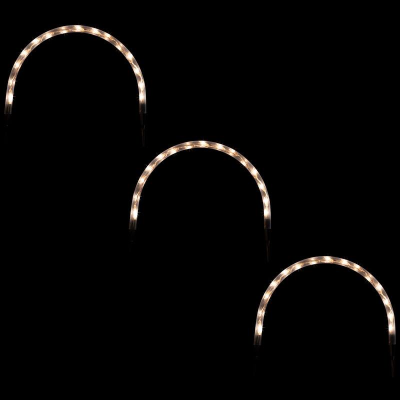 Lighted Christmas Arch Pathway Markers - Clear Lights - 6.75' White Wire - 3ct