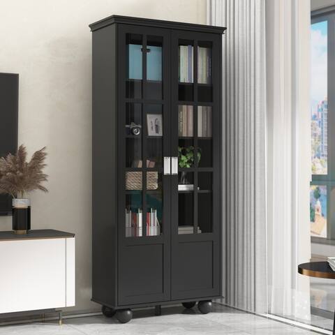 Home Office Buffet Bookcase Storage Cabinet Acrylic Glass Door 4 Shelf