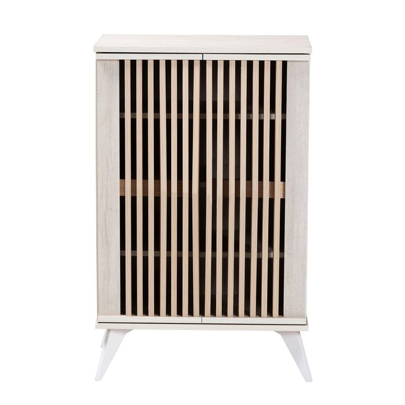 Simona Mid-Century Modern Transitional Light Grey and Brown Wood 2-Door Storage Cabinet