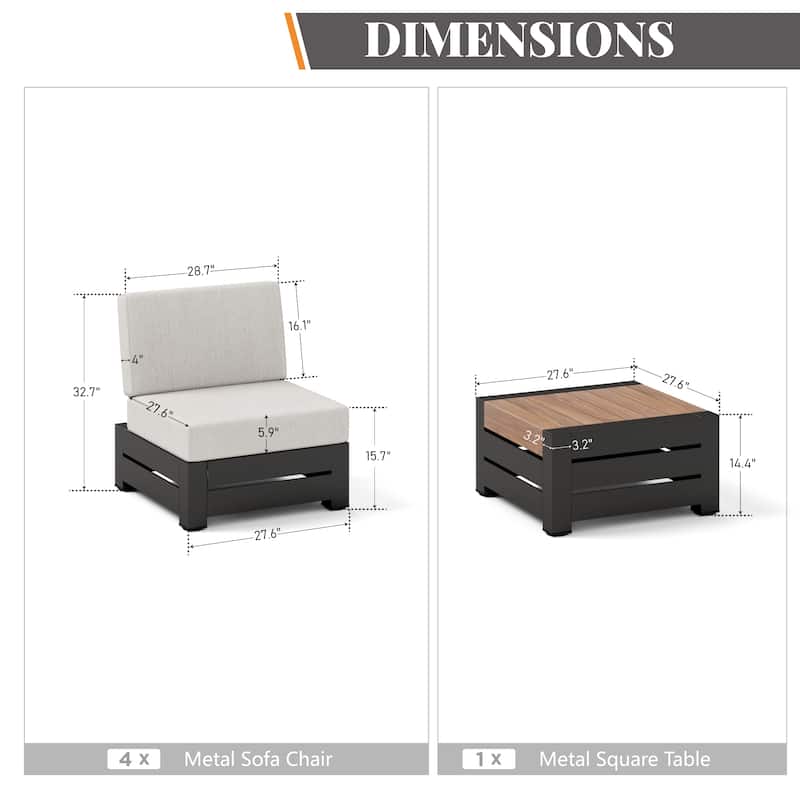 MAISON ARTS 3/4-Seat Outdoor Sectional Sofa, Patio Conversation Set with Wood Grain Table
