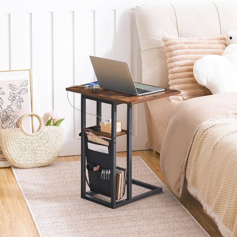 C Shaped Side Table with Charging Station - 20.5"D x 15.4"W x 24"H