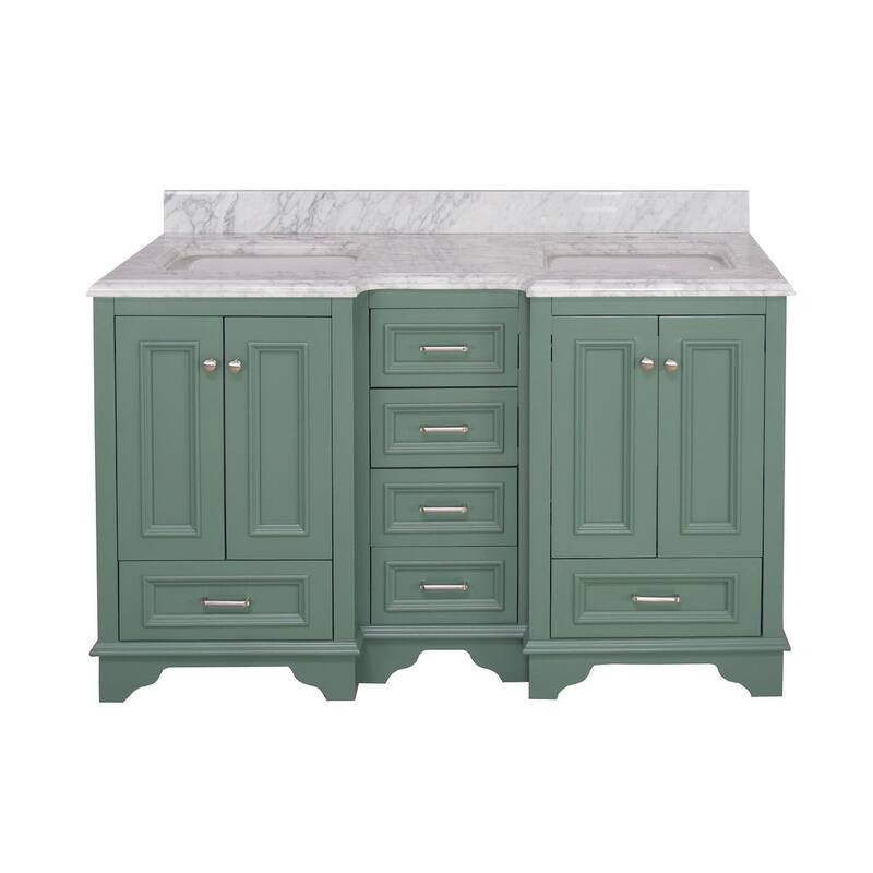 KitchenBathCollection Nantucket 60" Double Bathroom Vanity with Carrara Marble Top