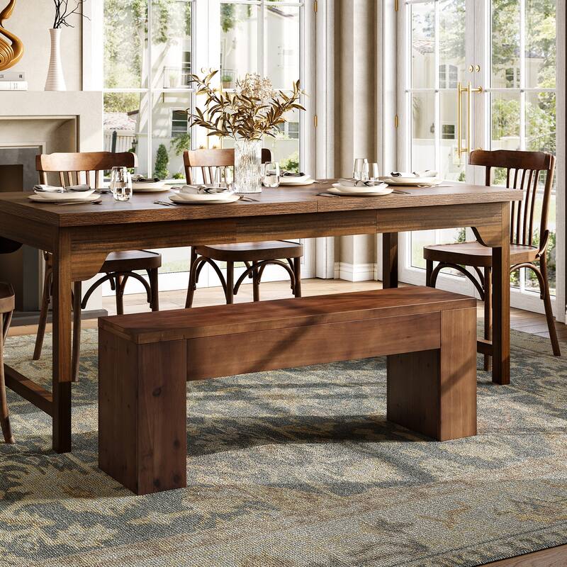 47.24 Inch Farmhouse Entryway Bench, Solid Wood Dining Bench