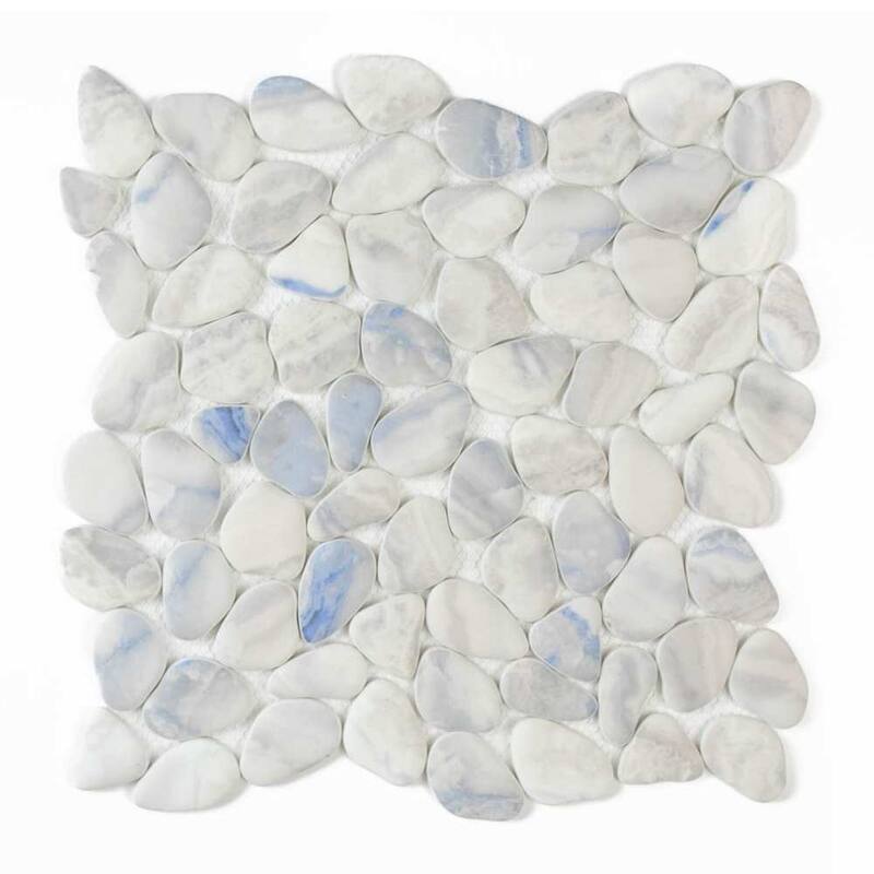 Huron Rock 12x12 Matte Glass Pebble Mosaic Tile - Floor, Wall, Backsplash - 4 x 4 Sample - Blue