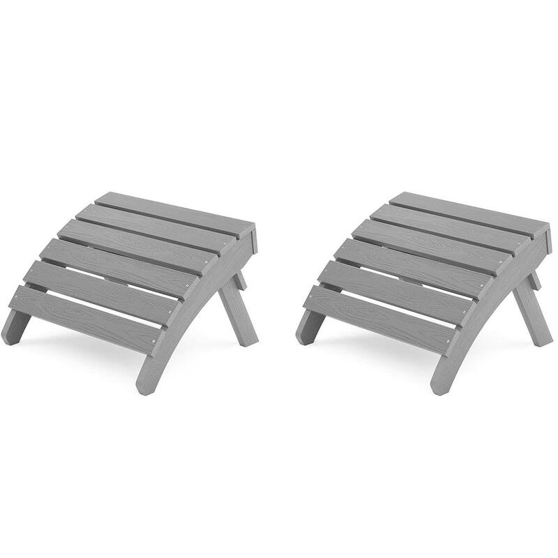 WINSOON All Weather HIPS Outdoor Folding Ottoman Adirondack Chair Footrest - Greyx2