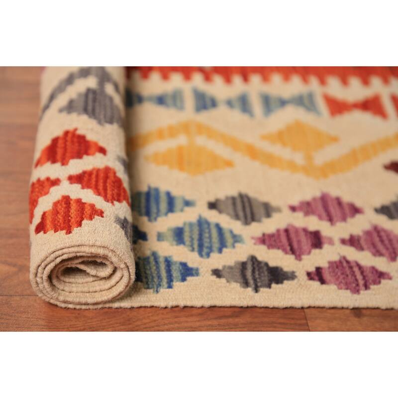 Reversable Kilim Oriental Area Rug Bedroom Flatweave Wool Carpet - 10'0"x 13'0"