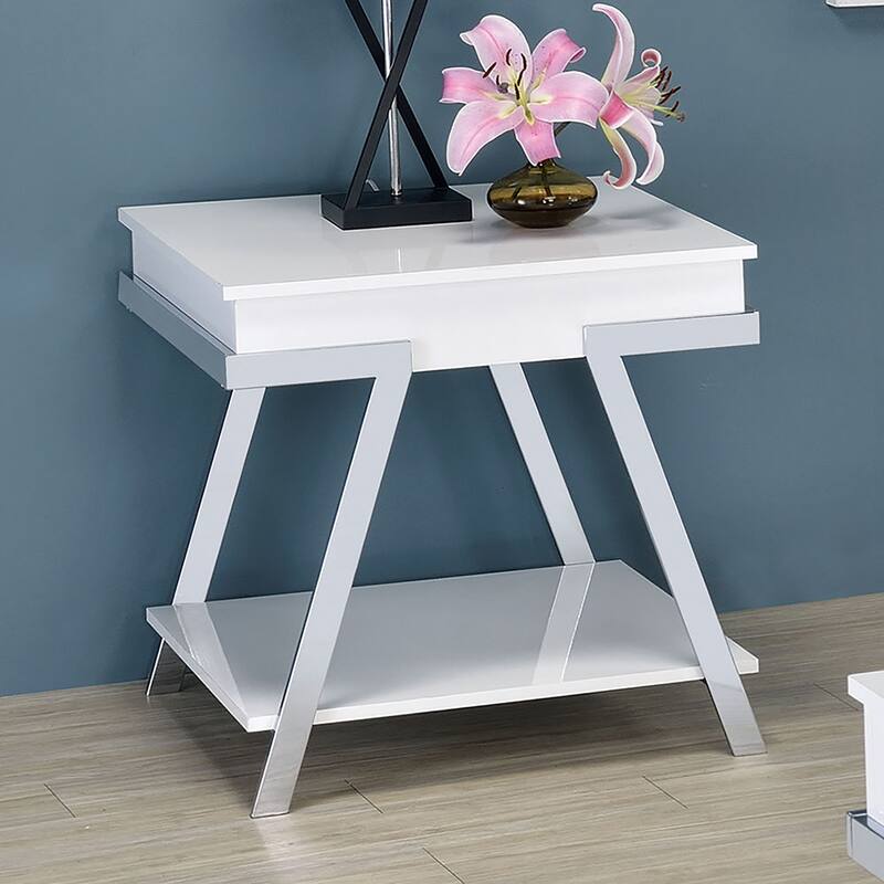 Contemporary Style 1pc End Table High Gloss Finish Chrome Frame Gorgeous Living Room Furniture