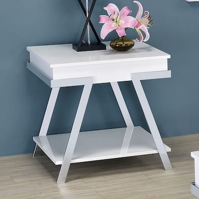 Contemporary Style 1pc End Table High Gloss Finish Chrome Frame Gorgeous Living Room Furniture