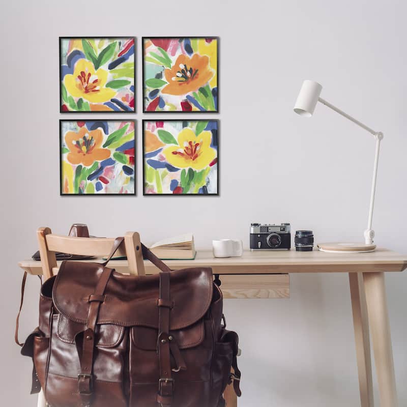 Stupell Fresh Vivid Blossoms Framed Giclee Art Design By June Erica Vess (Set of 4)
