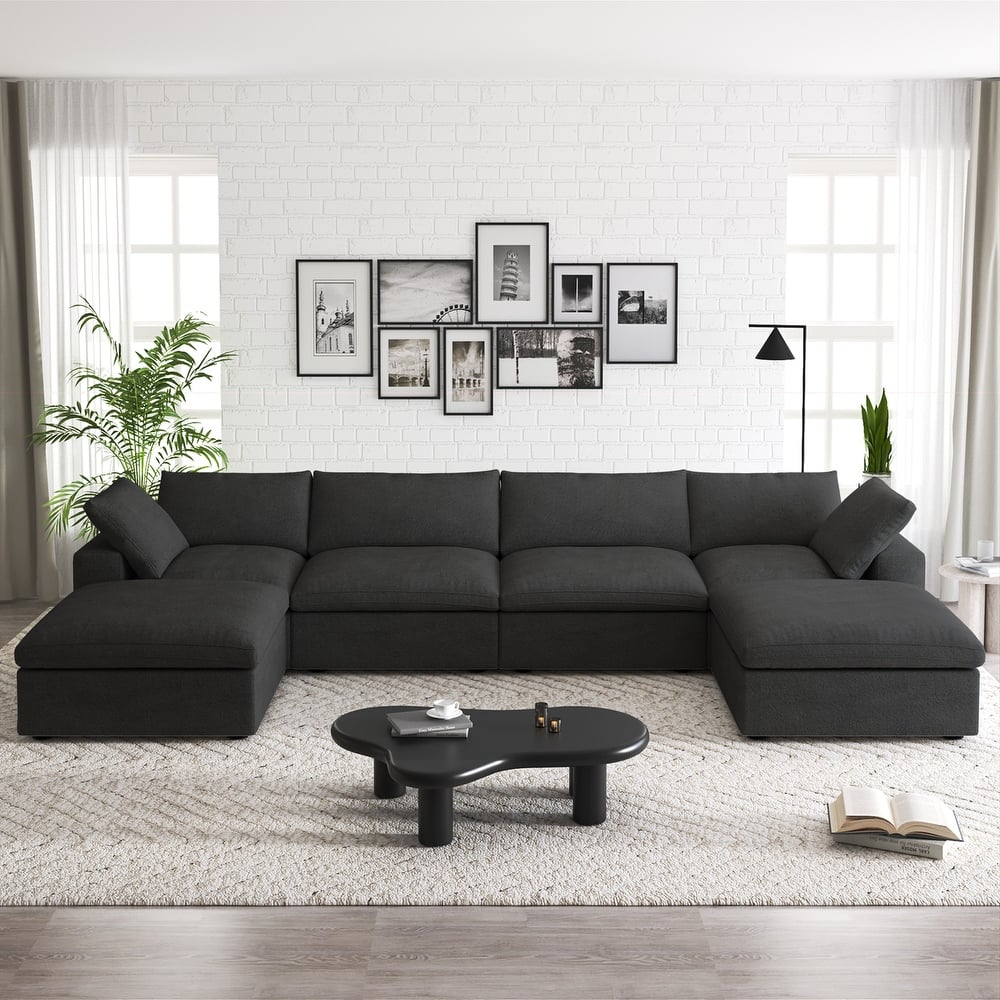 160'' Widen Sectional Sofa Down Filled U-Shaped Couch 4 Seater with 2 Ottoman