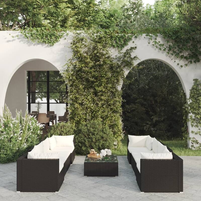 vidaXL Patio Lounge Set Outdoor Sectional Sofa Set Table Garden Poly Rattan - Cream 9 Piece