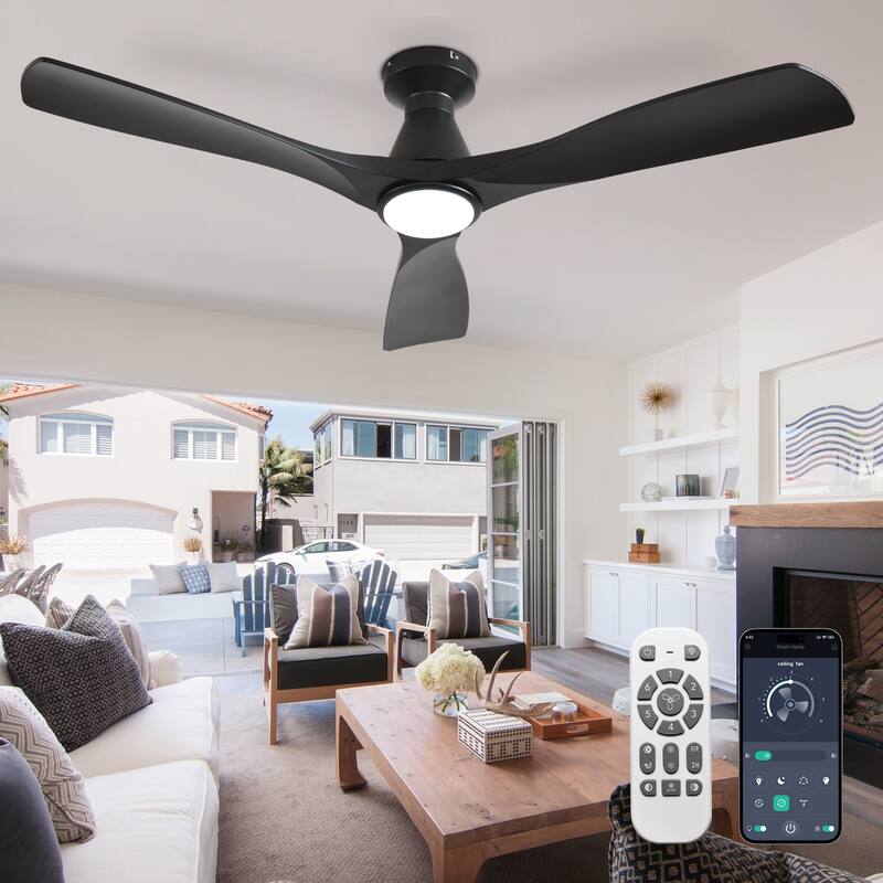 Ceiling Fan Without Light: 42-52 Inch 3 Blade Indoor Outdoor Fans for Patios - Black - 52in