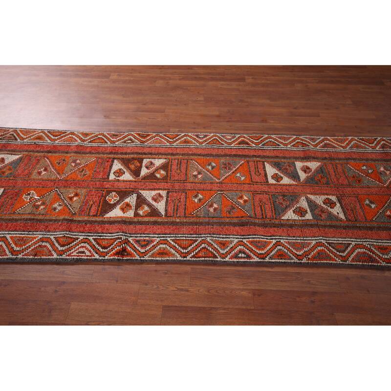 Tribal Anatolian Turkish Vintage Runner Rug Hand-Knotted Wool Carpet - 2'11"x 10'0"