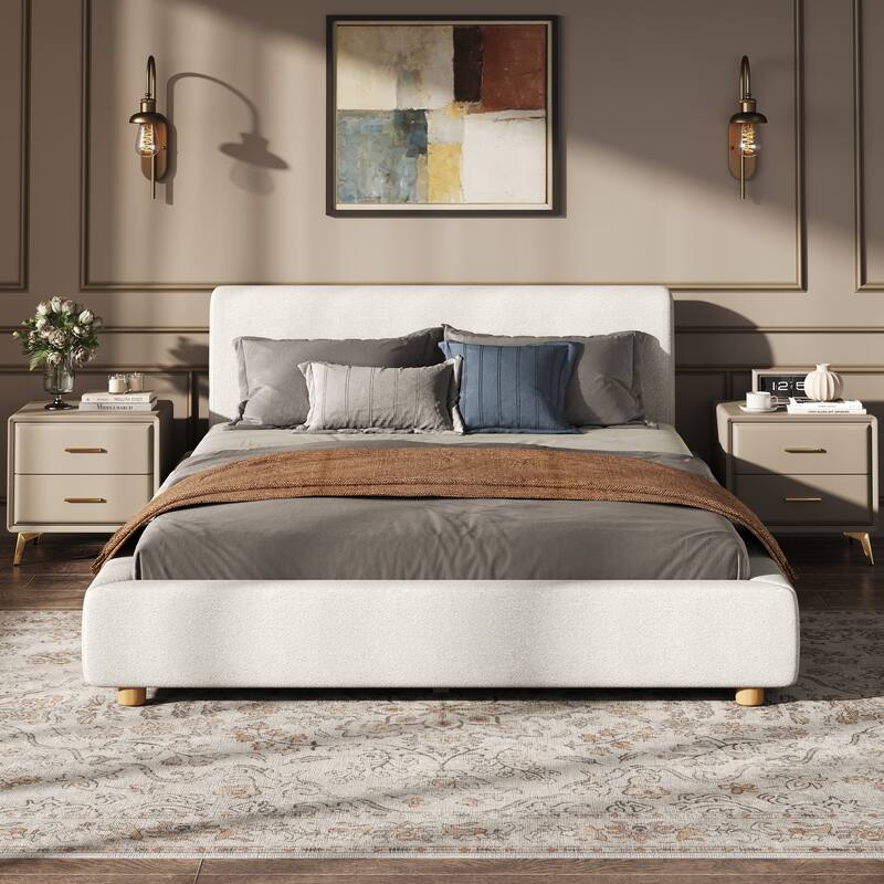 Christopher Knight Home - Jaro Modern Boucle Upholstered Platform Bed Frame with Wooden Slats Support, No Box Spring Needed