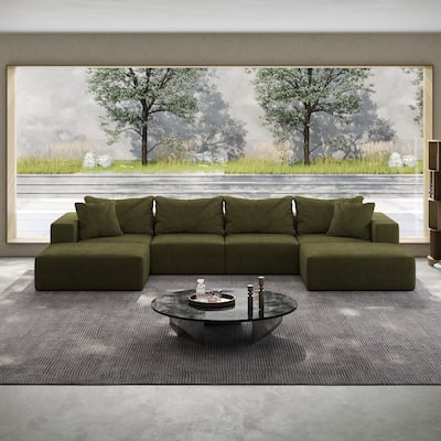 162" L Shaped Sectional Sofa Set, Modern Upholstered Sectional Sofa Couch Set With 6 Pillows for Living Room