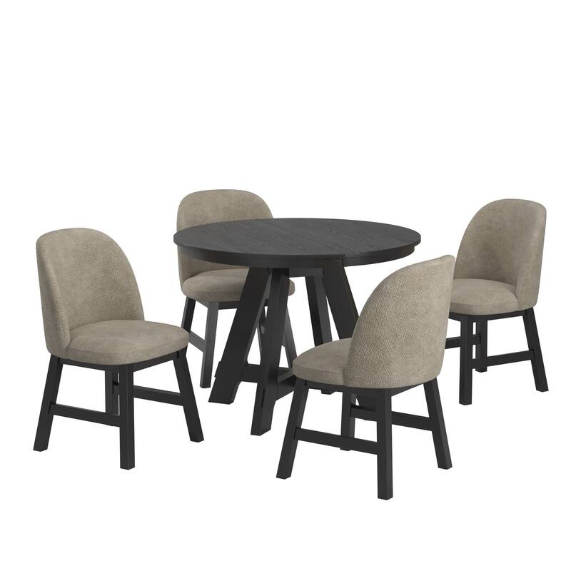 Harstad 42"-60" Wood Finish Extendable Round Dining Set with Curved Back Chairs by iNSPIRE Q Modern