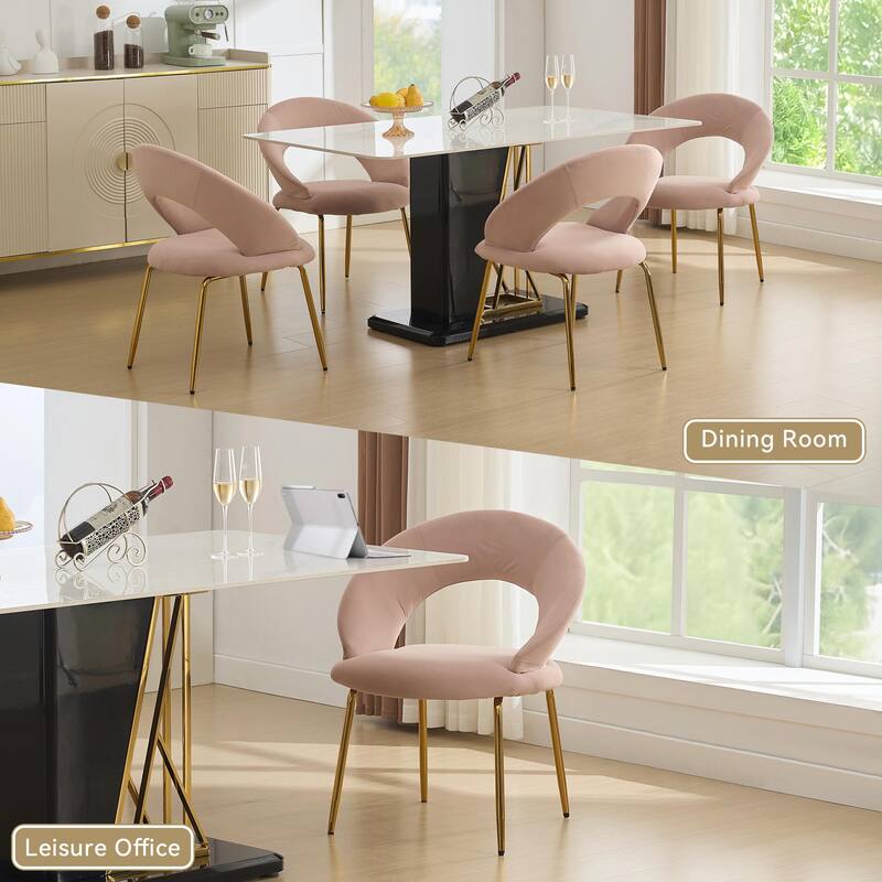Set of 1 Velvet Dining Chair with Curved Backrest and Gold Metal Legs