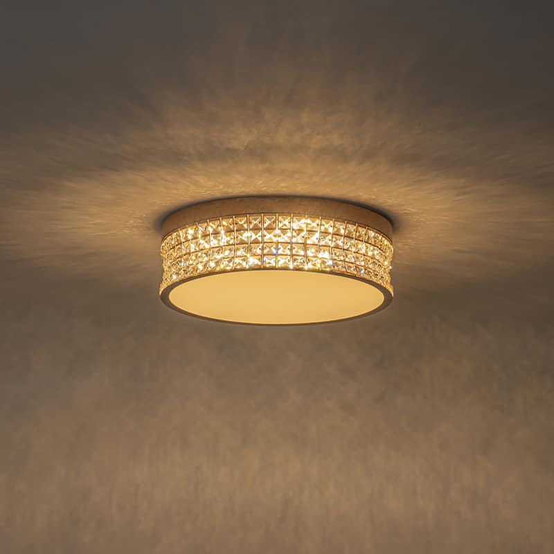 Retro French 38.6" W Antique Brass Linear Rectangle Crystal LED Flush Mount Ceiling Light