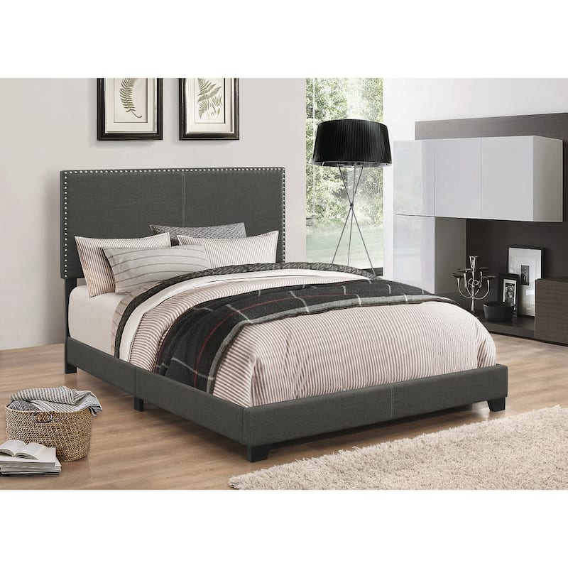 Guyancourt Upholstered Bed with Nailhead Trim - Charcoal - King