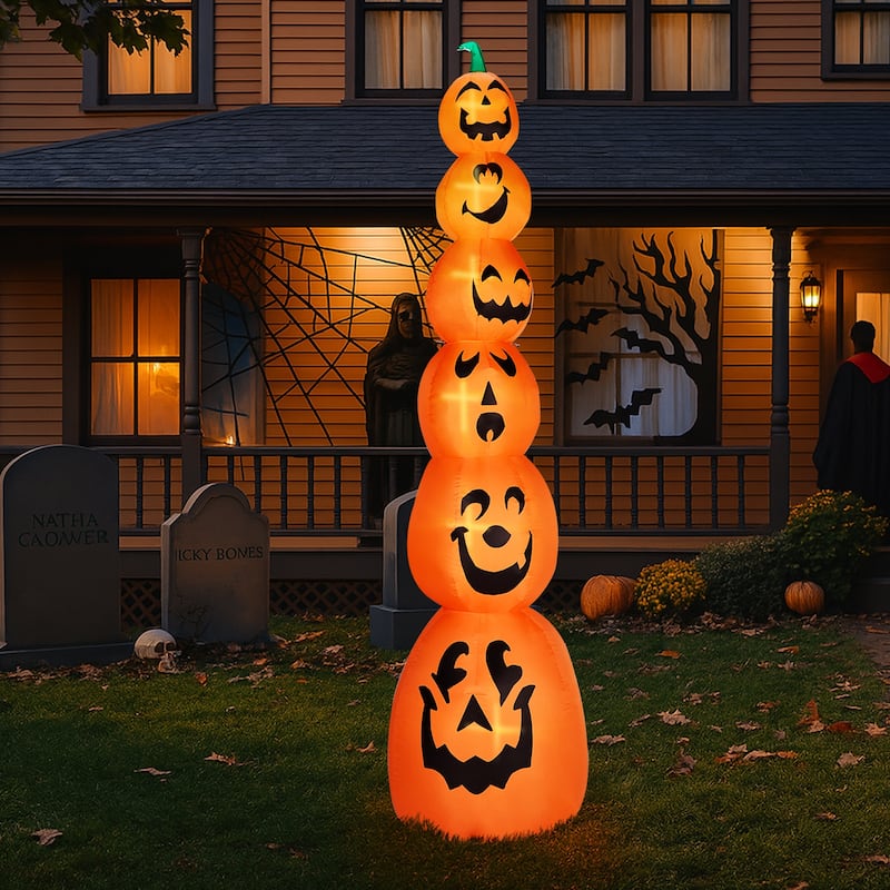 9ft Halloween Inflatable Stacked Pumpkin Yard Decor with LED Lights for Indoor or Outdoor Use