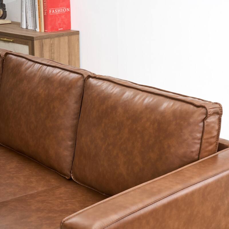 81" Leather Sofa, Mid Century Modern Deep Seat Couch, Upholstered Cushion&Removable Cover, Brown PU Couch