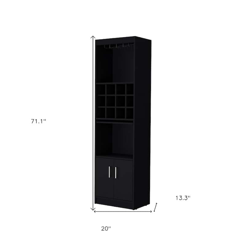 HomeRoots 71" Black Wood Bar Cabinet With Two Doors