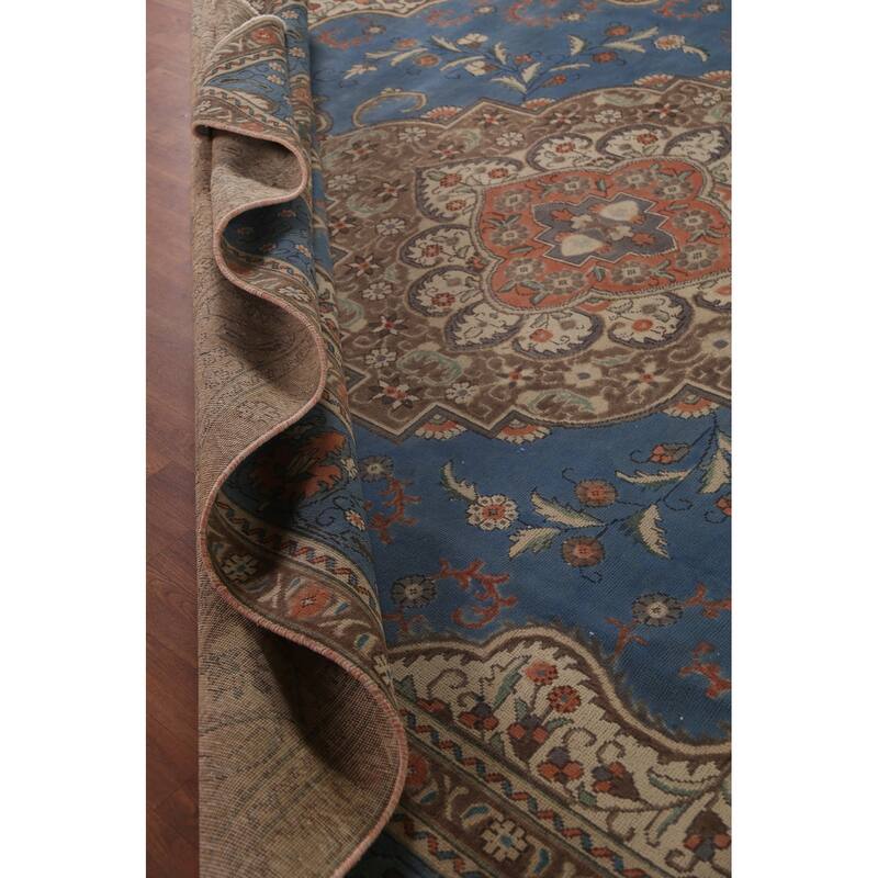 Blue Tabriz Persian Vintage Area Rug Handmade Wool Carpet - 9'10"x 13'0"