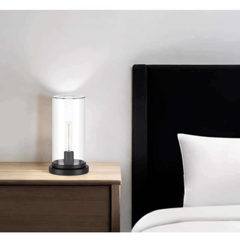 Metal Glass Cylinder Table Lamp with Rocker Switch Plug-In Rocker Switch - 7.13” x 7.13” x 13.25” (D x W x H)