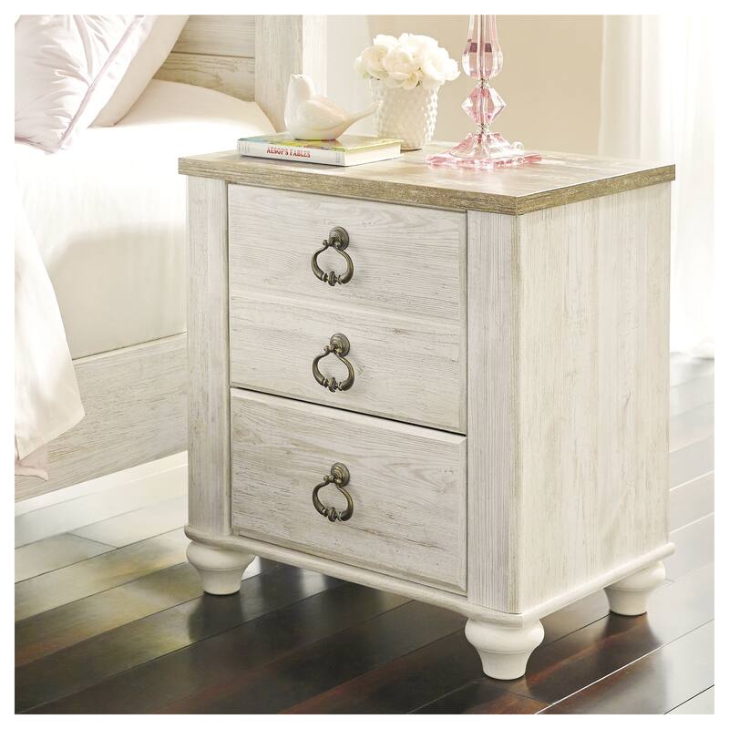 Signature Design by Ashley Willowton Two Drawer Nightstand - White/Brown
