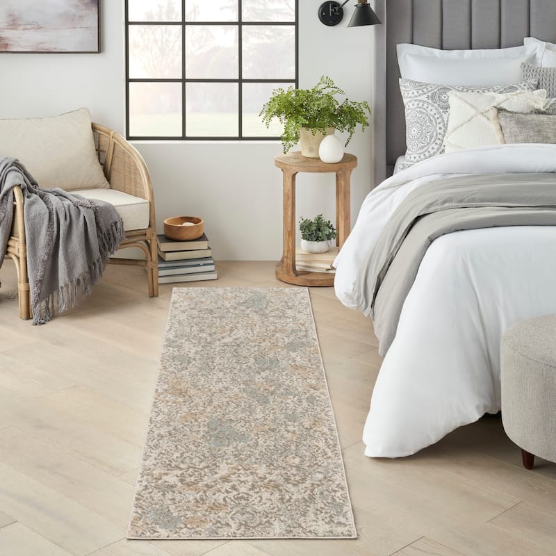 Nourison Marmara Contemporary French Country Damask Area Rug - 2' 2" x 7' 6" - Grey/Ivory - Runner