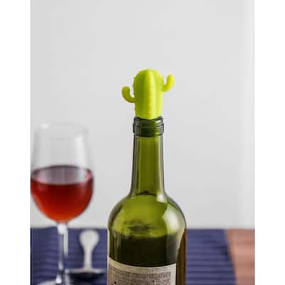 Wine Stopper, Green Cactus, 2-Pack