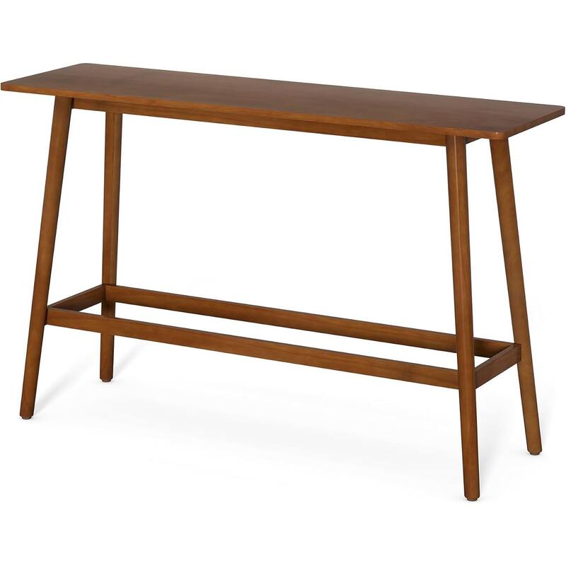 63-Inch Brown MDF Bar Table, Rectangular Pub Table with Solid Wood Legs