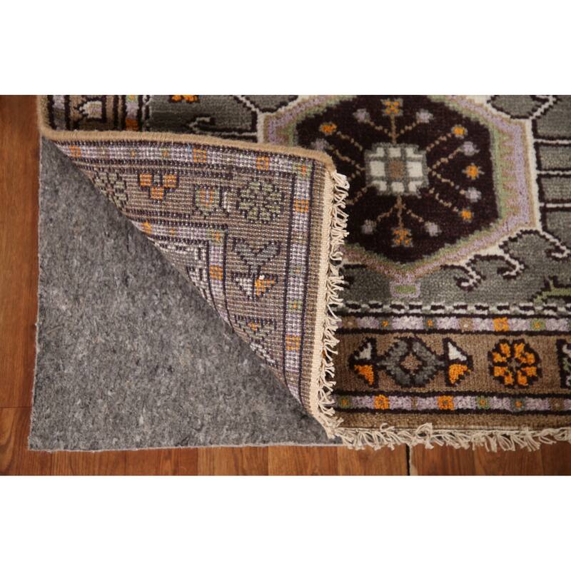 Geometric Grey Kazak Indian Rug Hand-Knotted Wool Carpet - 3'0"x 5'0"