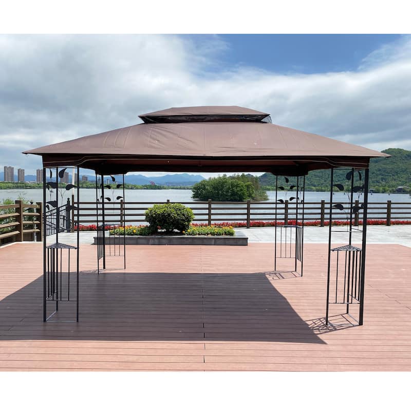 13x10 FT Patio Steel Gazebo, Canopy Tent with Ventilated Double Roof, Mosquito Netting & Privacy Screens for Garden, Backyard