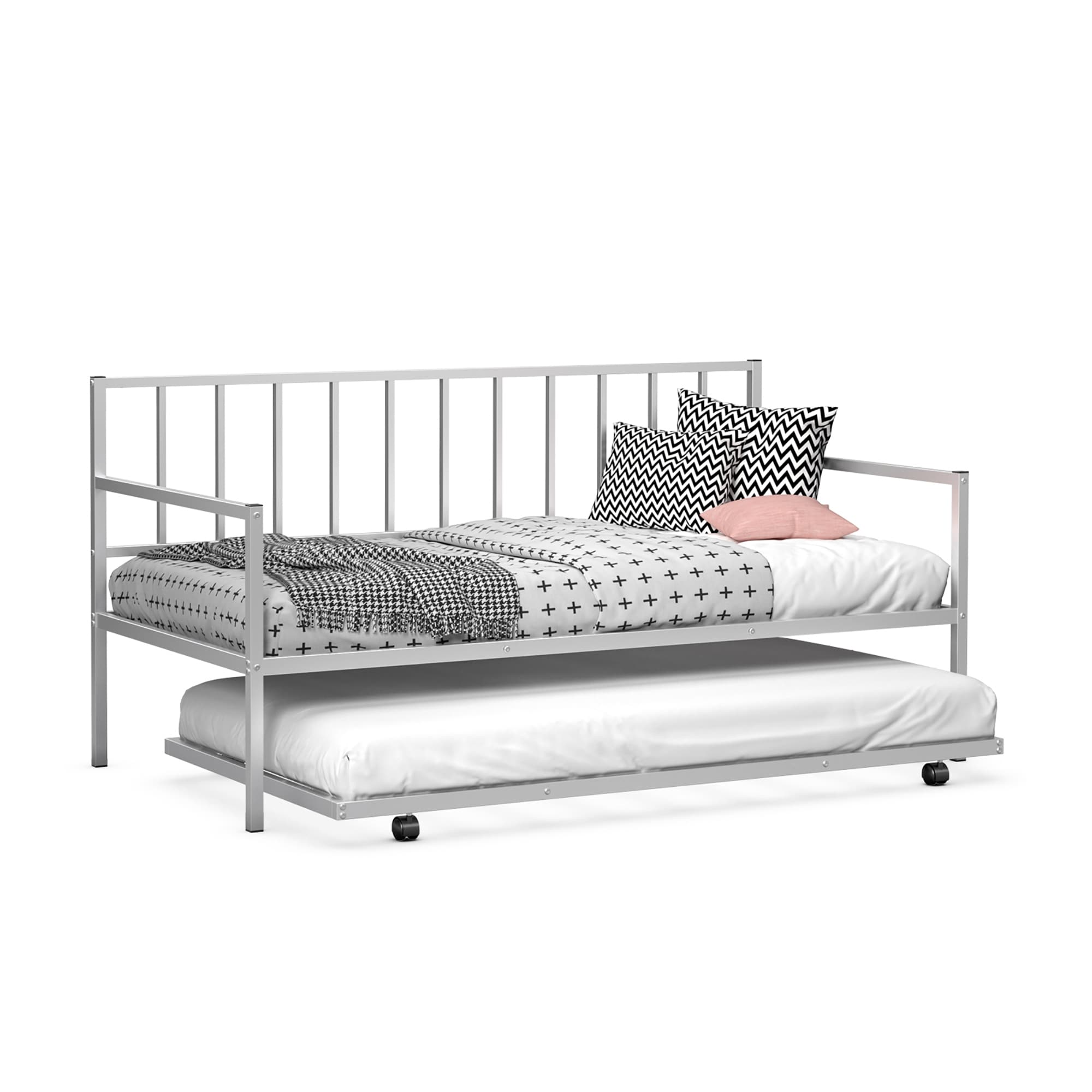 Costway Twin Metal Daybed with Roll Out Trundle Heavy Duty Frame