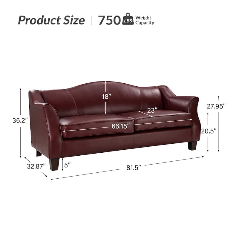 Sandra 81.5" Classic Genuine Leather Sofa With Solid Wood Legs By HULALA HOME
