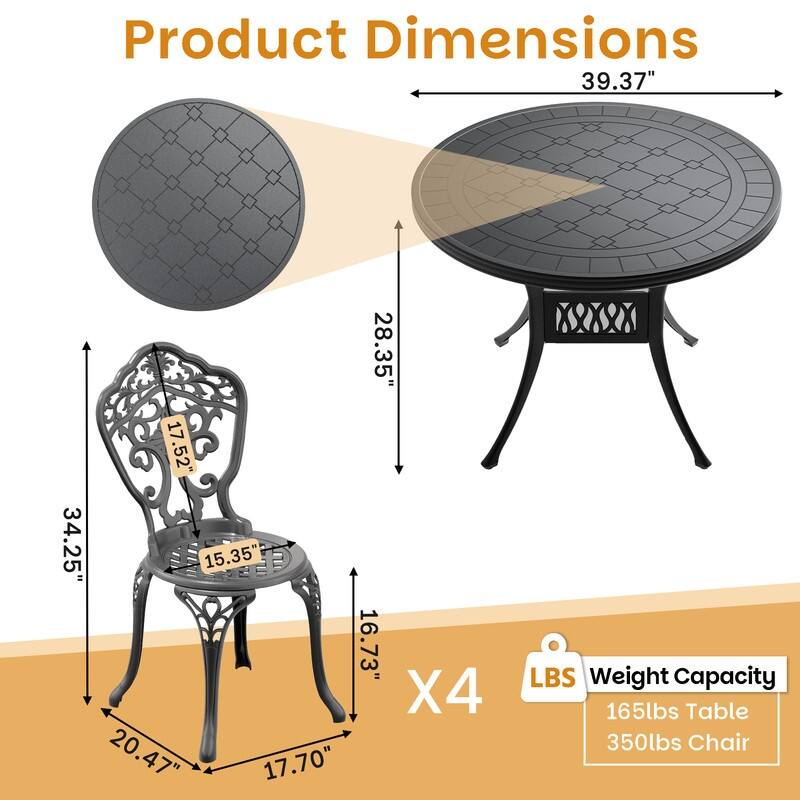 Traditions 5-Piece Patio Outdoor Dining Set with 4 Dining Chairs and Round Dining Table, Rust Free