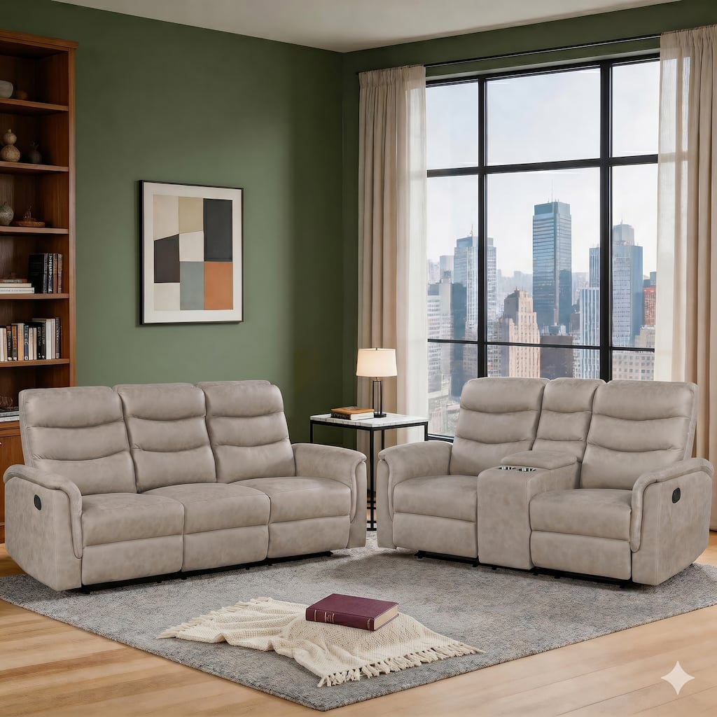 Vero Microfiber 2-Piece Manual Double Reclining Sofa Sets