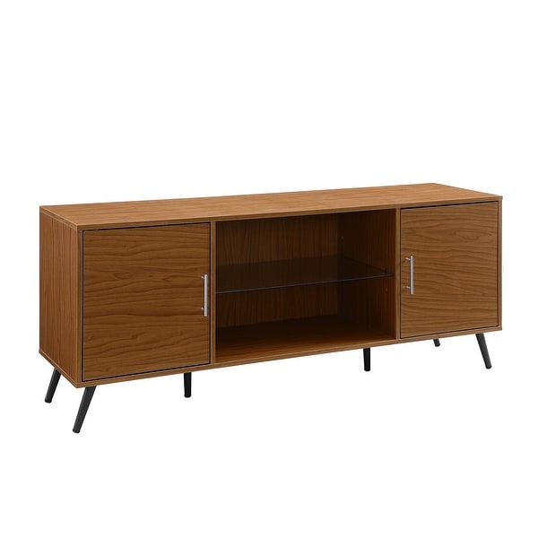 Delacora WE-BD60NOR2D Elise 60" Wide Laminate Mid-Century Modern TV Stand with Tempered Glass Shelf and Cabinet Storage