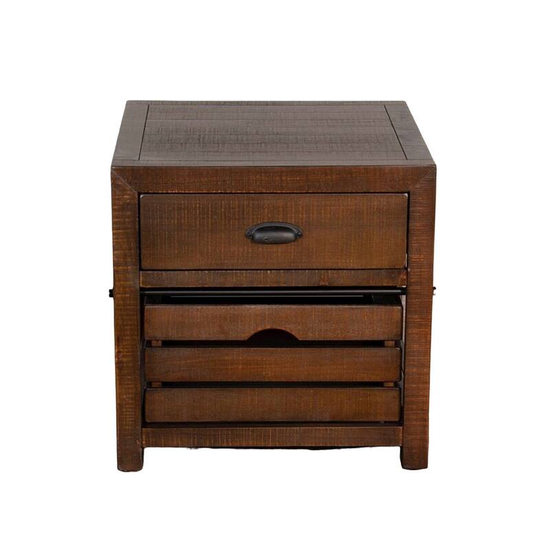 26 in. Mahogany Rectangle Wood End Table with Storage Drawer for Convenience