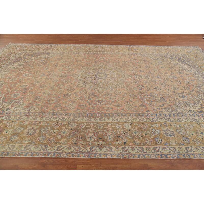 Hand Knotted Oriental 100% Wool Carpet Traditional Floral Oranges & Rust Kashan Area Rug - 13' 0'' X 9' 6''